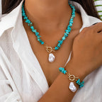 Turquoise & Pearl Necklace Bracelet Set