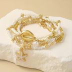 Coastal Gold & Pearl Bracelet Set of 6