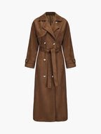 Nadine | Chic Long Suede Trench Coat with Waist Belt