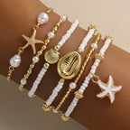 Coastal Gold & Pearl Bracelet Set of 6